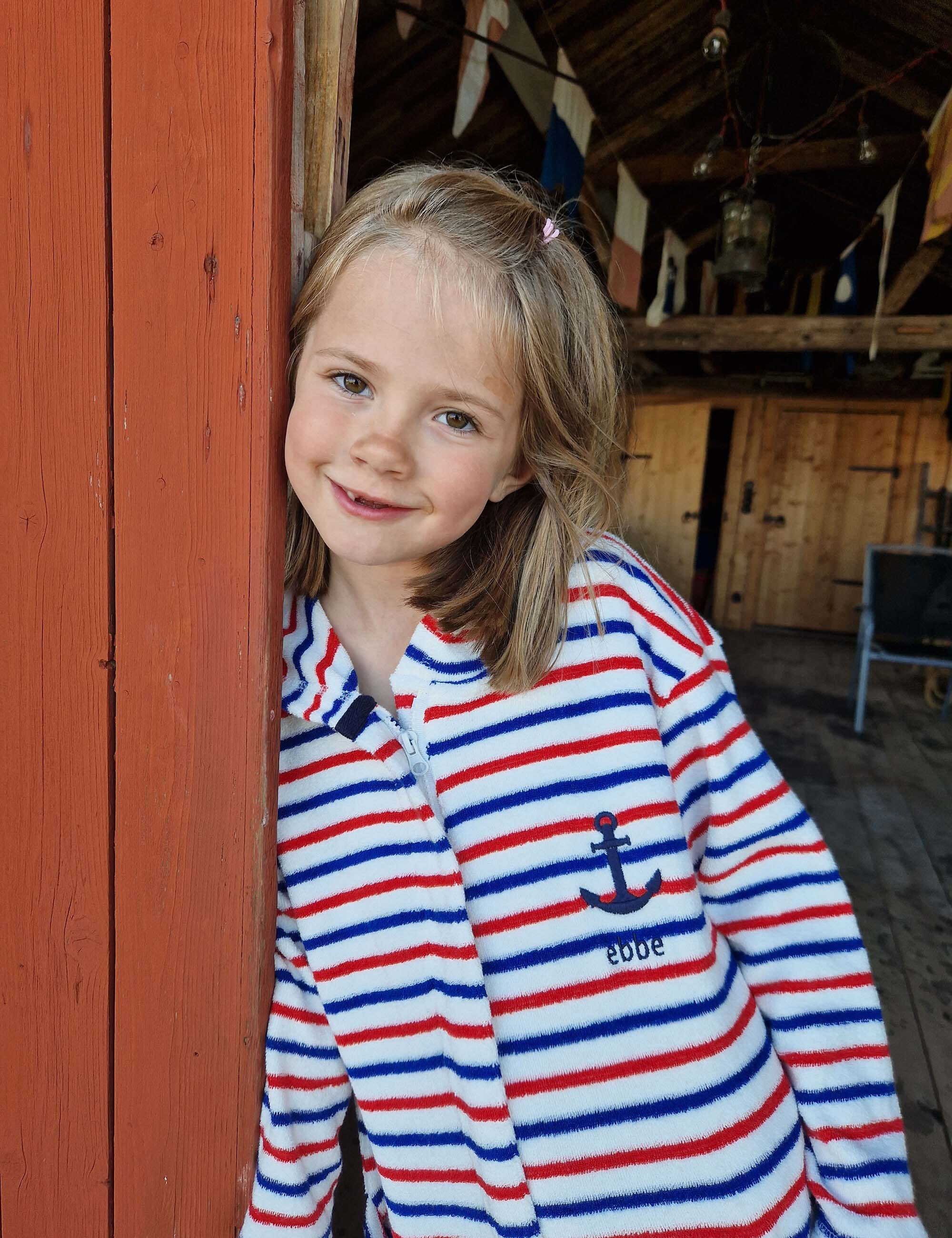 ebbe kids Kinderbademantel Bademantel Anker Streifen, Kurz, recyceltes Polyester, Bio Baumwolle, Reißverschluss