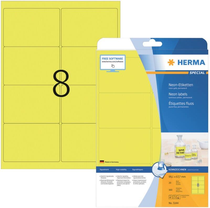 HERMA Etiketten 5144 Neongelb Rechteckig 160 Etiketten pro Packung