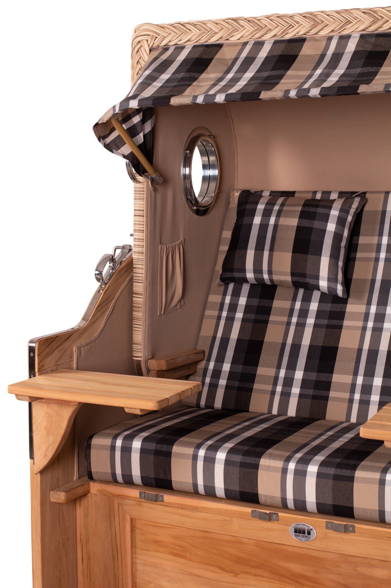 bene living Strandkorb Königssee 2,5-Sitzer Teak - PE shell - Modell 583, BxTxH: 142x95x170 cm, Volllieger ca. 175 Grad, Ostsee-Strandkorb Komplettset, inkl. Liftersystem und Bullaugen