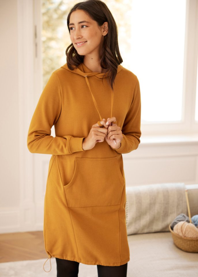 Sweatkleid mit Kapuze und Gummizug am Saum