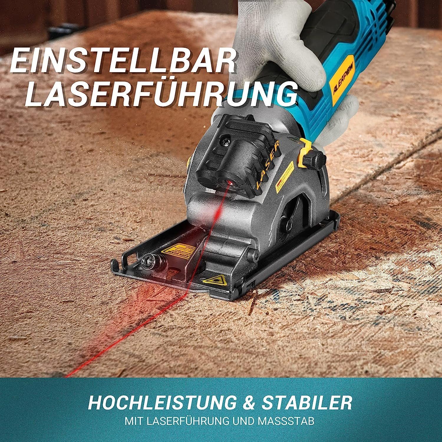 Diyarts Mini-Handkreissäge, Kreissäge mit 3 Sägeblättern, Laserführung, Handkreissäge Sägeblatt Ø85mm, Skalenlineal für Holz Weichmetall, Fliesen & Kunststoffschnitte