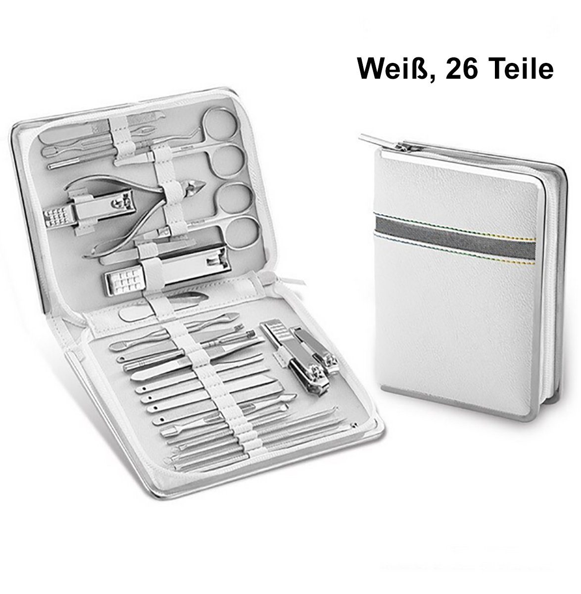 TPFBeauty Maniküre-Pediküre-Set Nagel Set mit Aufbewahrungs-Etui, 26-tlg., Nagelschere, Nagelknipser, Pinzette uvm., Edelstahl Maniküre Set Pediküre Set - Weiß