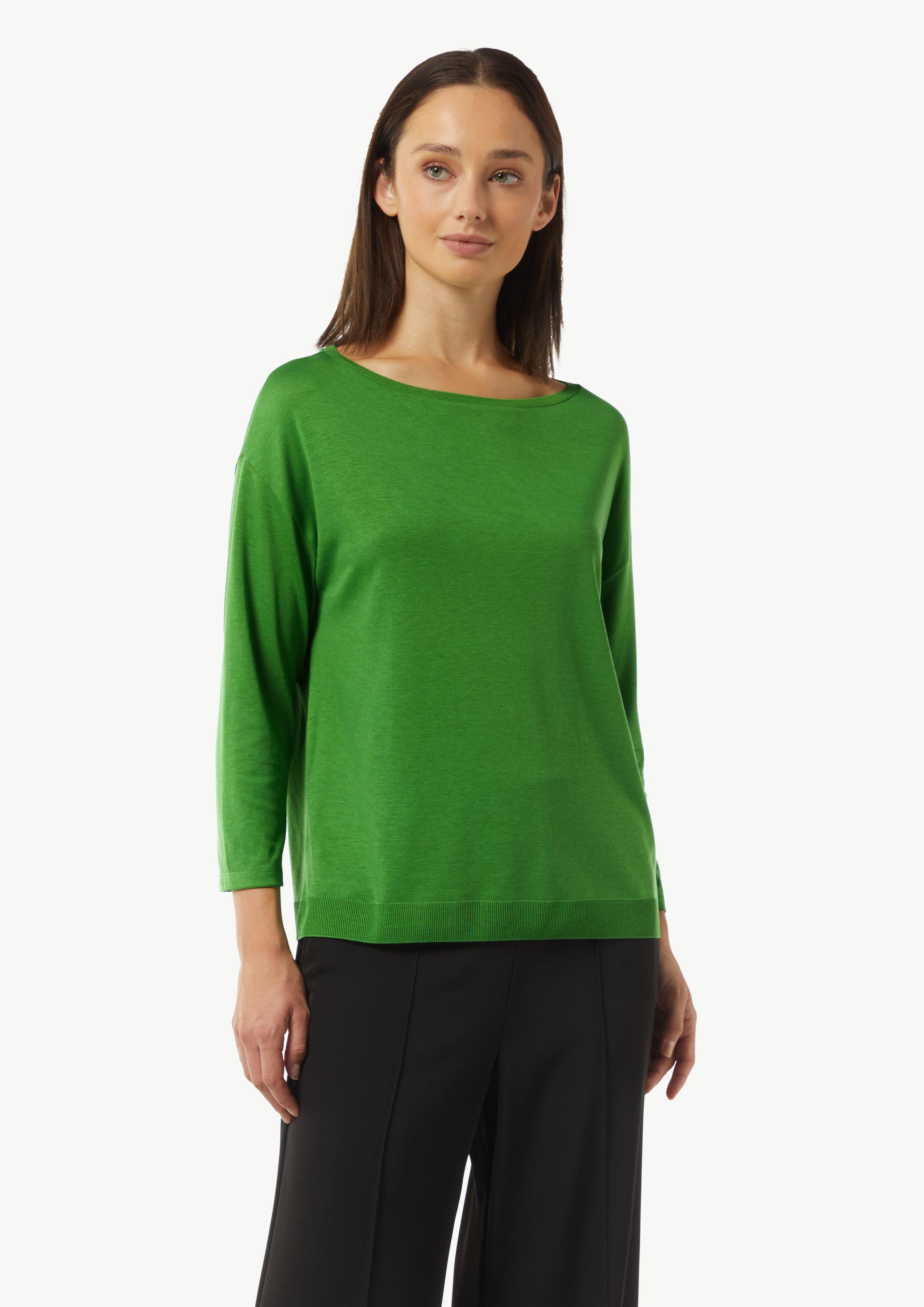 Longsleeve aus Strickjersey mit U-Boot-Ausschnitt - grün