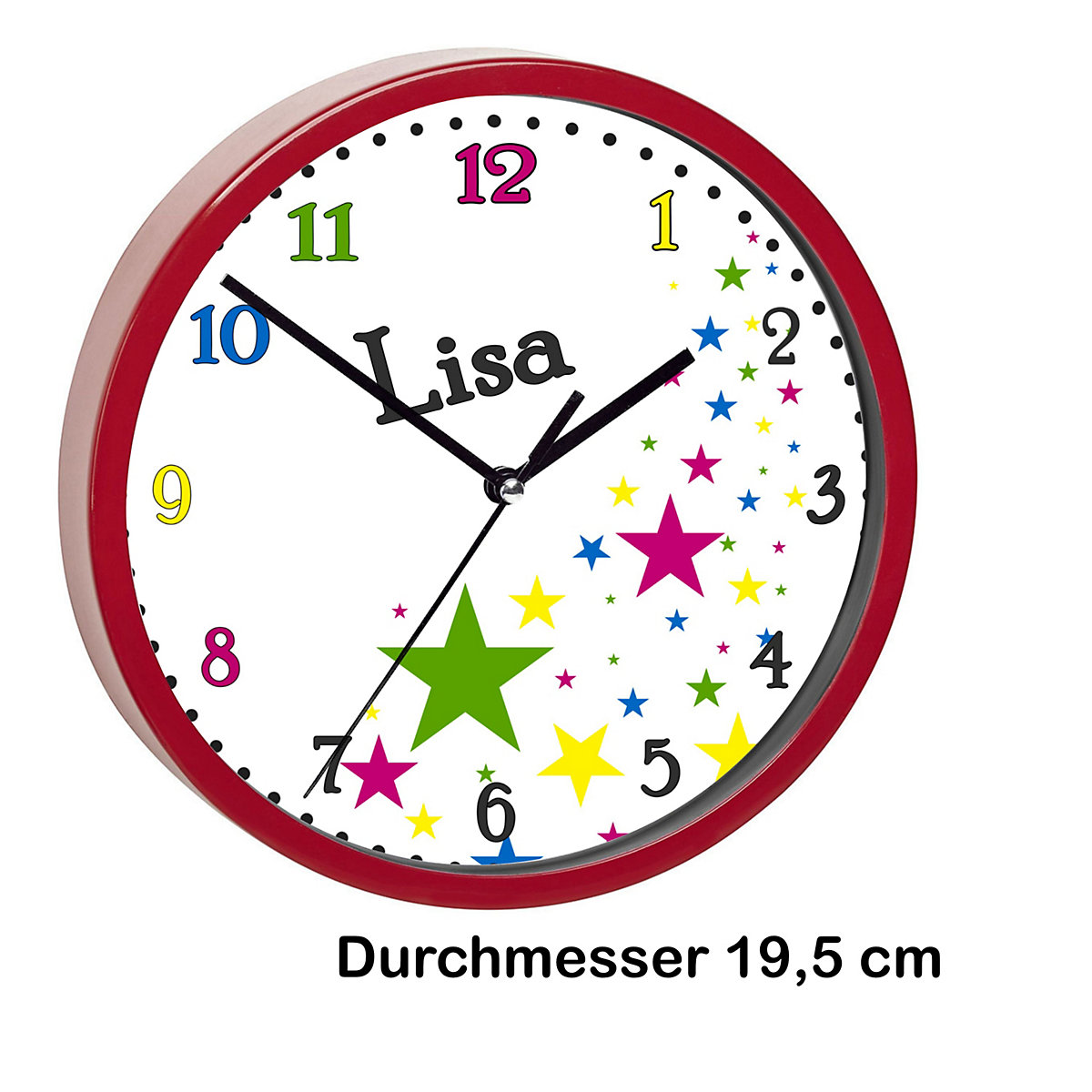 Kinder Wanduhr laufruhig personalisiert mit Name Sterne