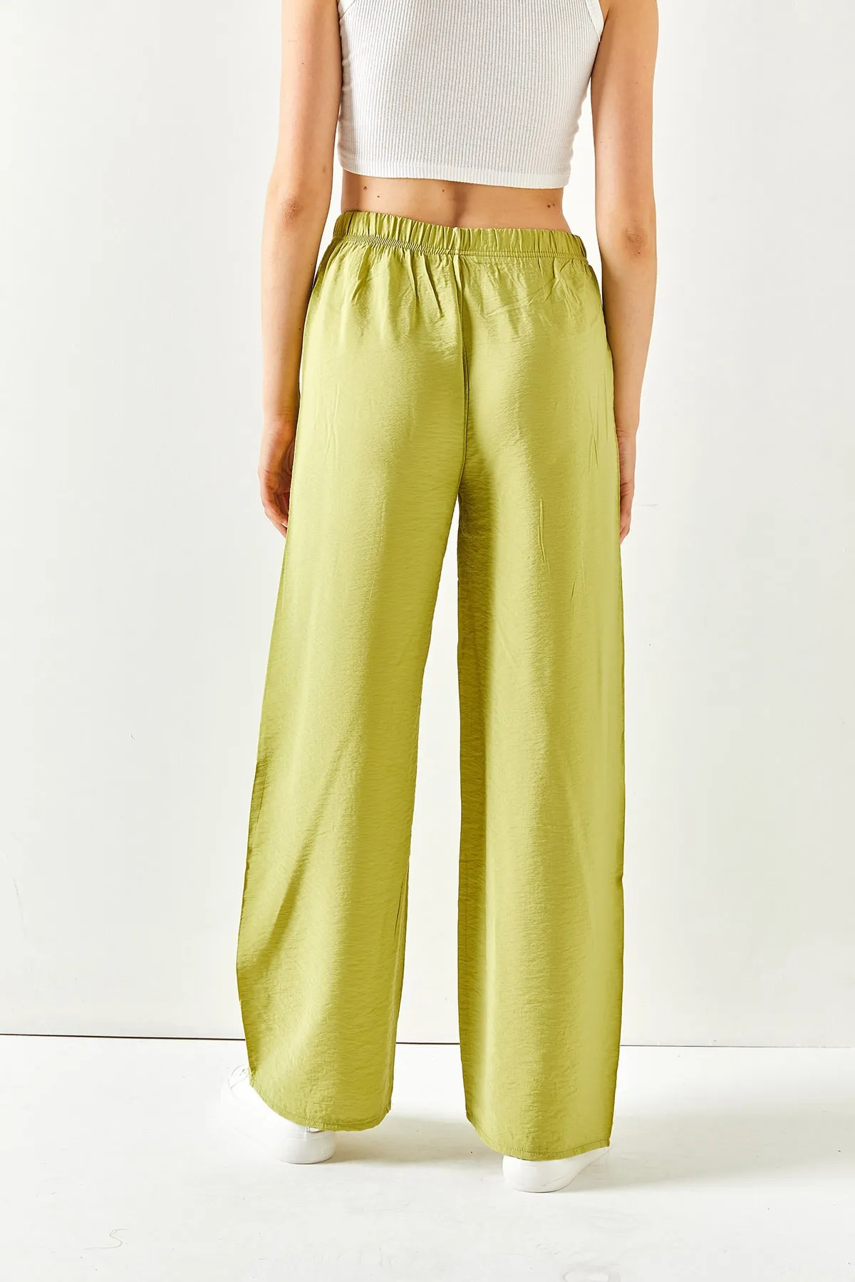 Olalook  Pistaziengrüne Palazzo-Ayrobin-Hose mit Gürtel und elastischem Bund für Damen PNT-19000200