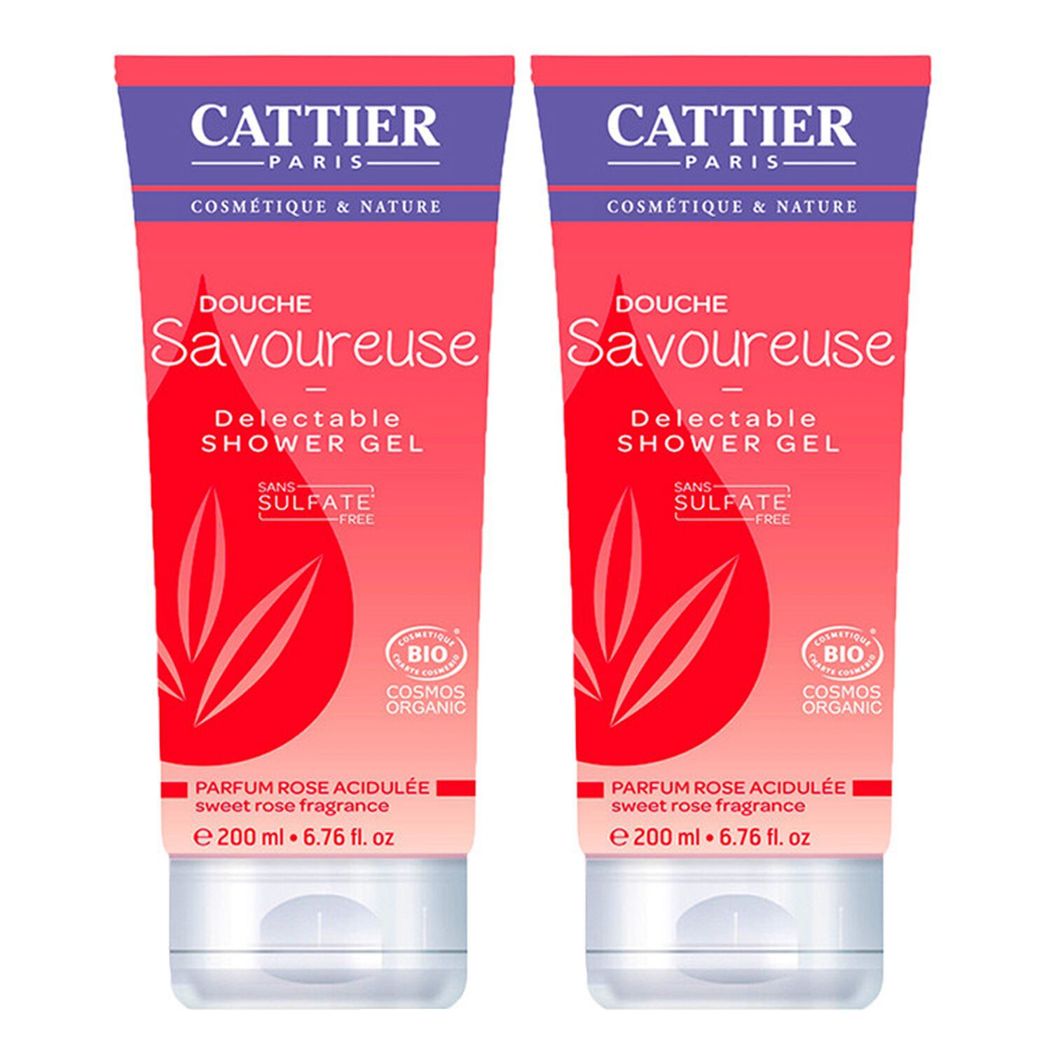 Cattier Gel Douche Savoureuse Parfum Rose Acidulée 2 x 200 ml