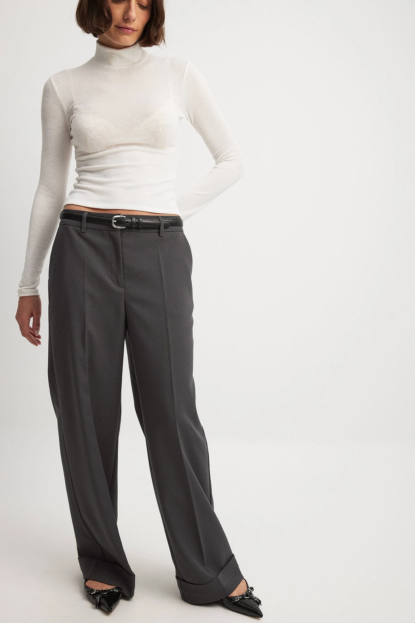 Krempelbare Twill-Anzughose mit mittlerer Taille