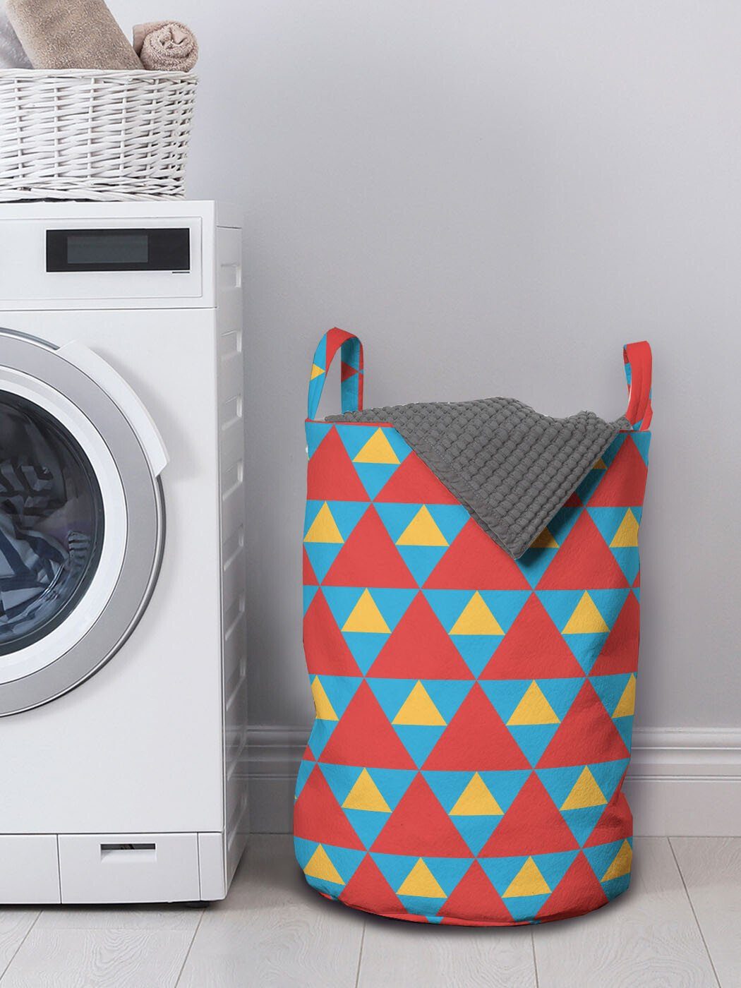 Abakuhaus Wäschesäckchen Wäschekorb mit Griffen Kordelzugverschluss für Waschsalons, Retro Großer kleiner Triangles Retro