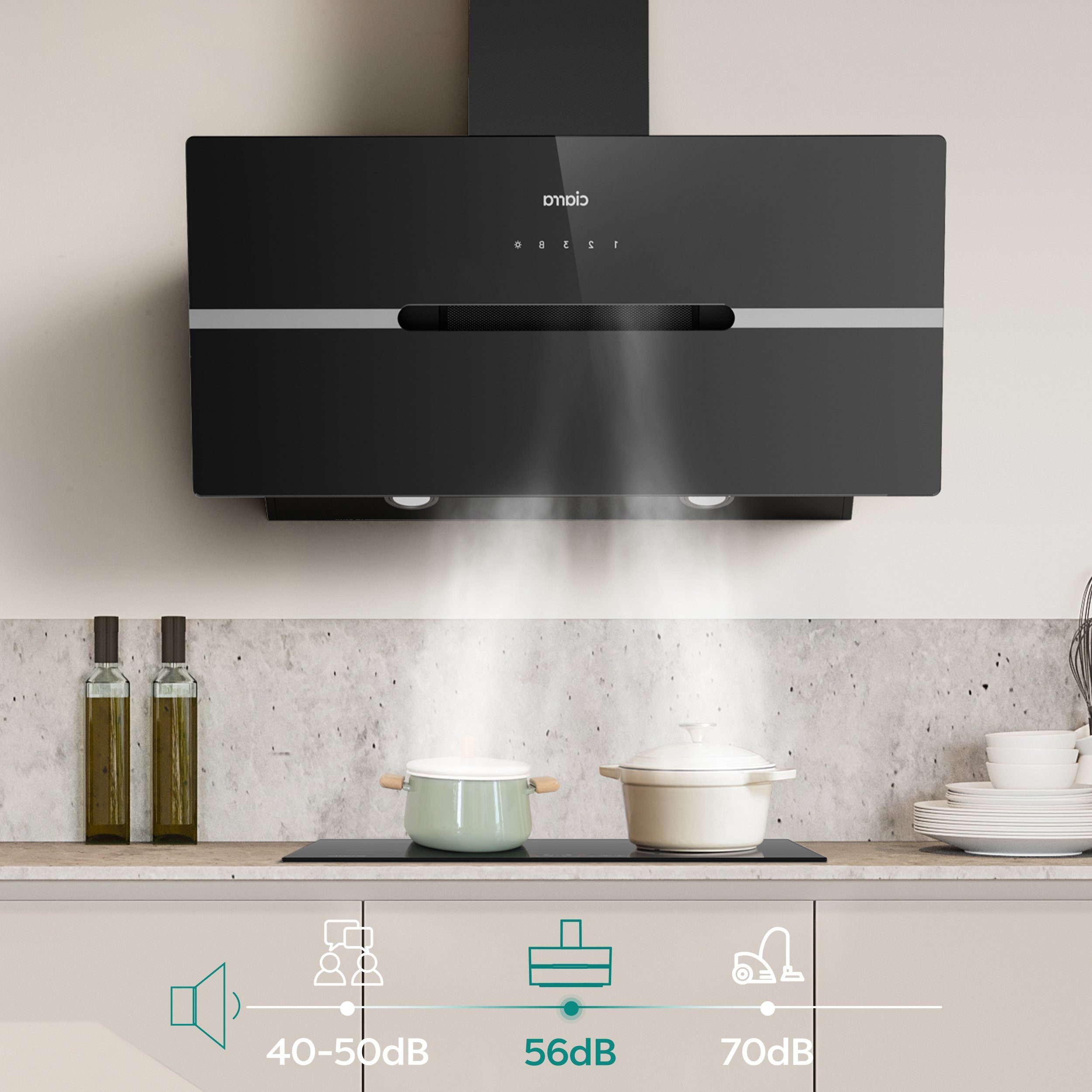 CIARRA Kopffreihaube VM9736FB, A+++ 650m³/h Dunstabzugshaube 90cm Inkl. BOOST WIFI-APP Touch Control