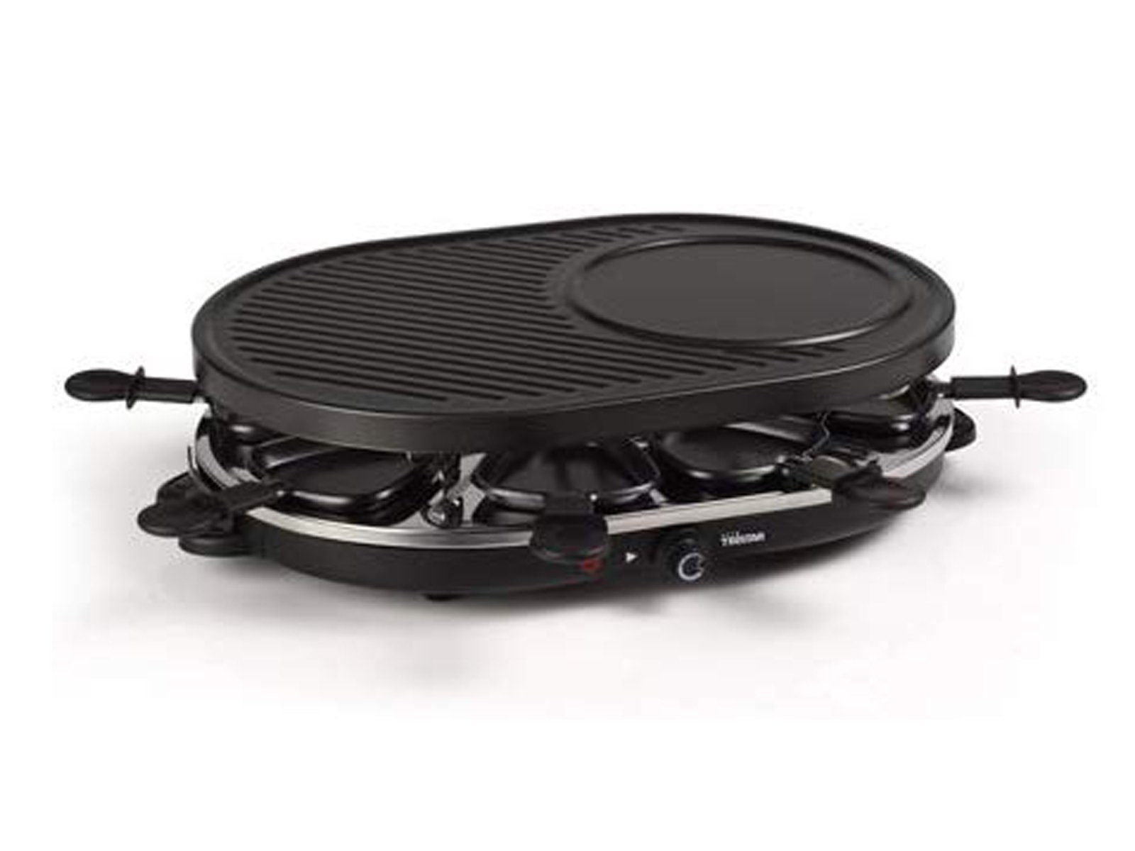 Tristar Raclette, 8 Raclettepfännchen, 1200 W, Gerät für 2-8 Personen, ovaler Elektro Tischgrill groß Crepesmaker