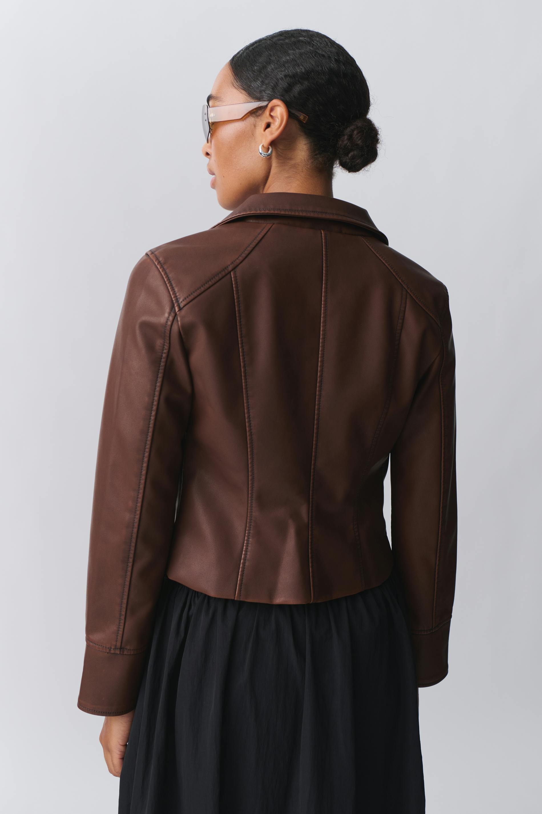 Distressed pu zip jacket