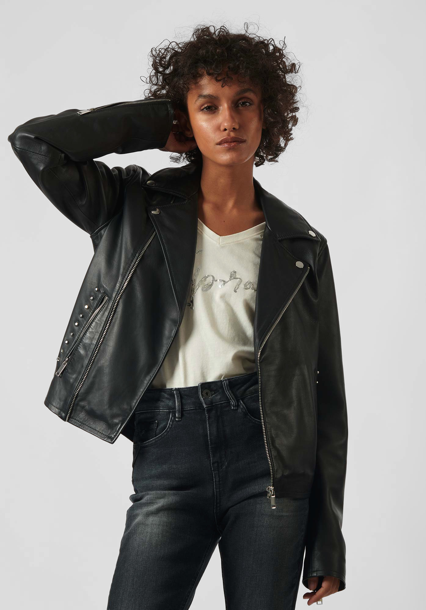 SARY   Veste en cuir noir Femme