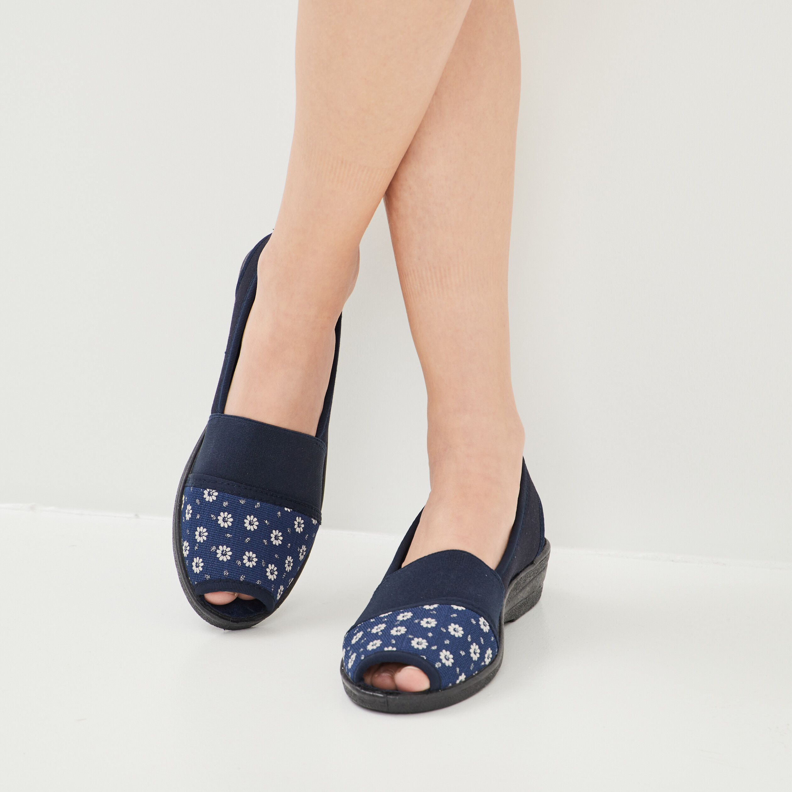 Chaussons sling back compensés bleu femme | La Halle