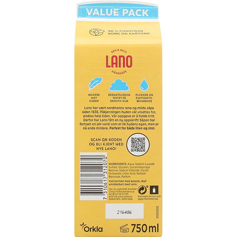 Lano Dusjsåpe 750 ml refill Lano