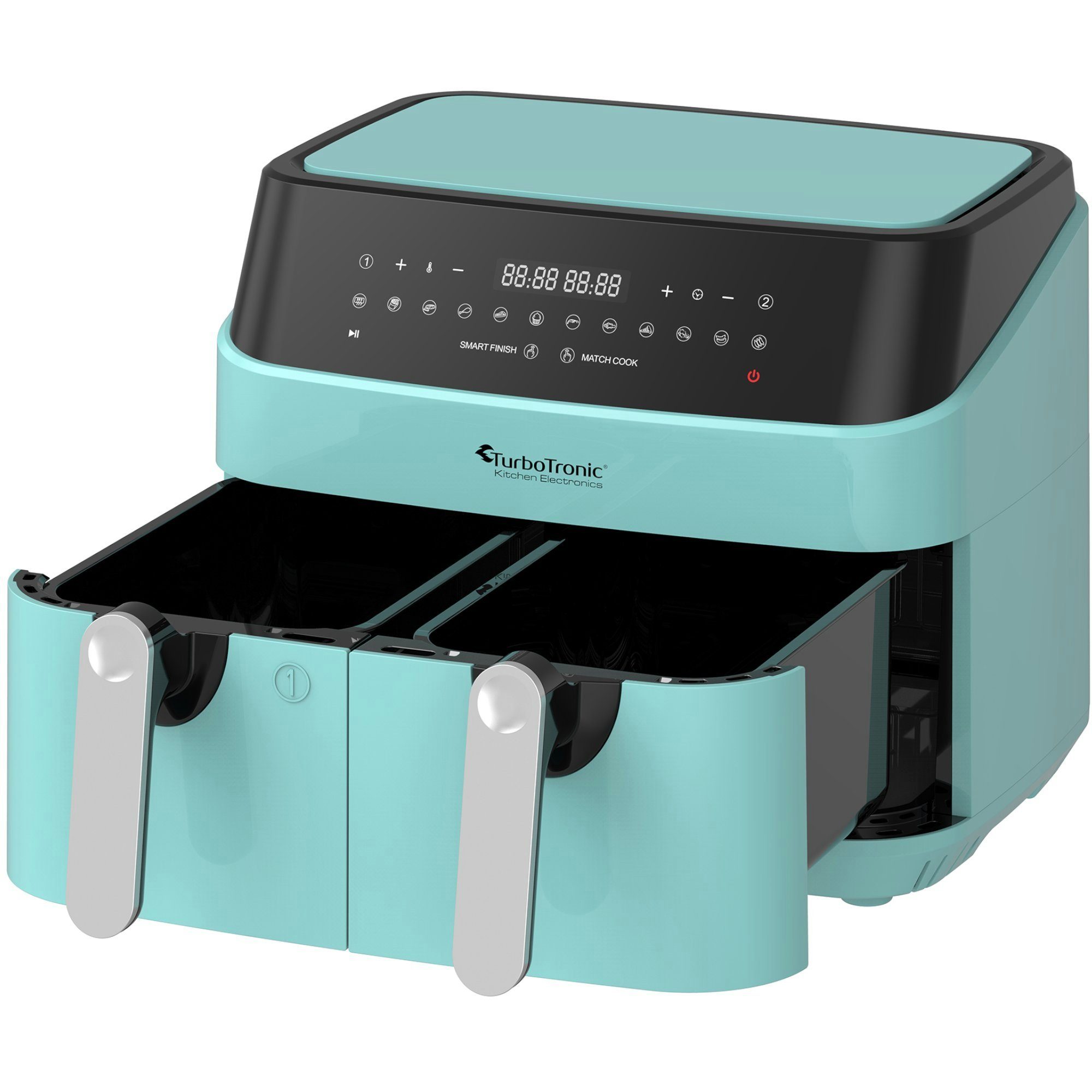 TurboTronic by Z-Line Heißluftfritteuse XXL Doppelkammer 2x 4,5 Liter, 50°C - 200°C, Power, dual, Camping, 1600 W, Fritteuse ohne Fett, digitaler doppel Airfryer Fettfrei