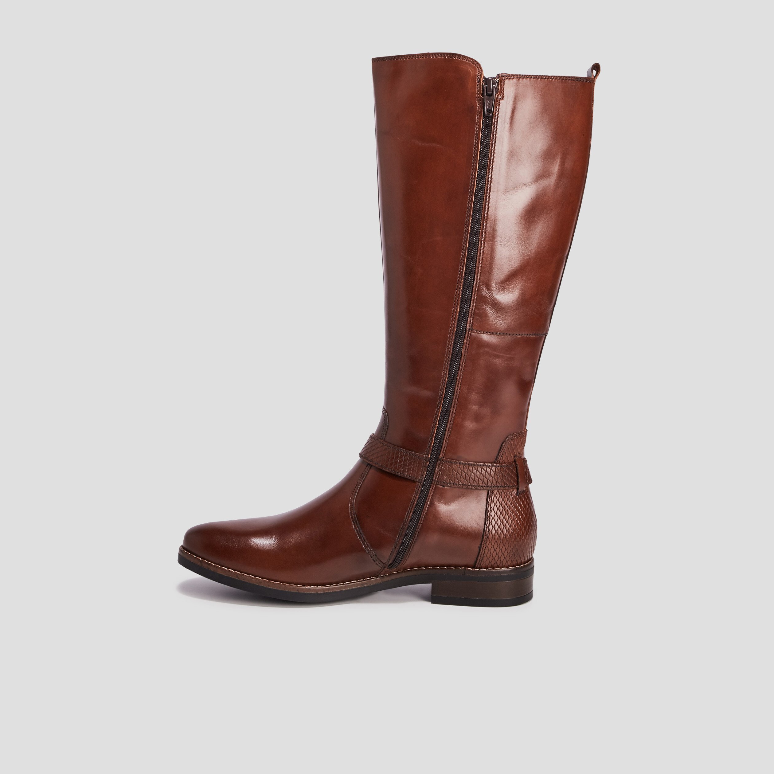 Bottes en cuir avec brides marron femme | La Halle