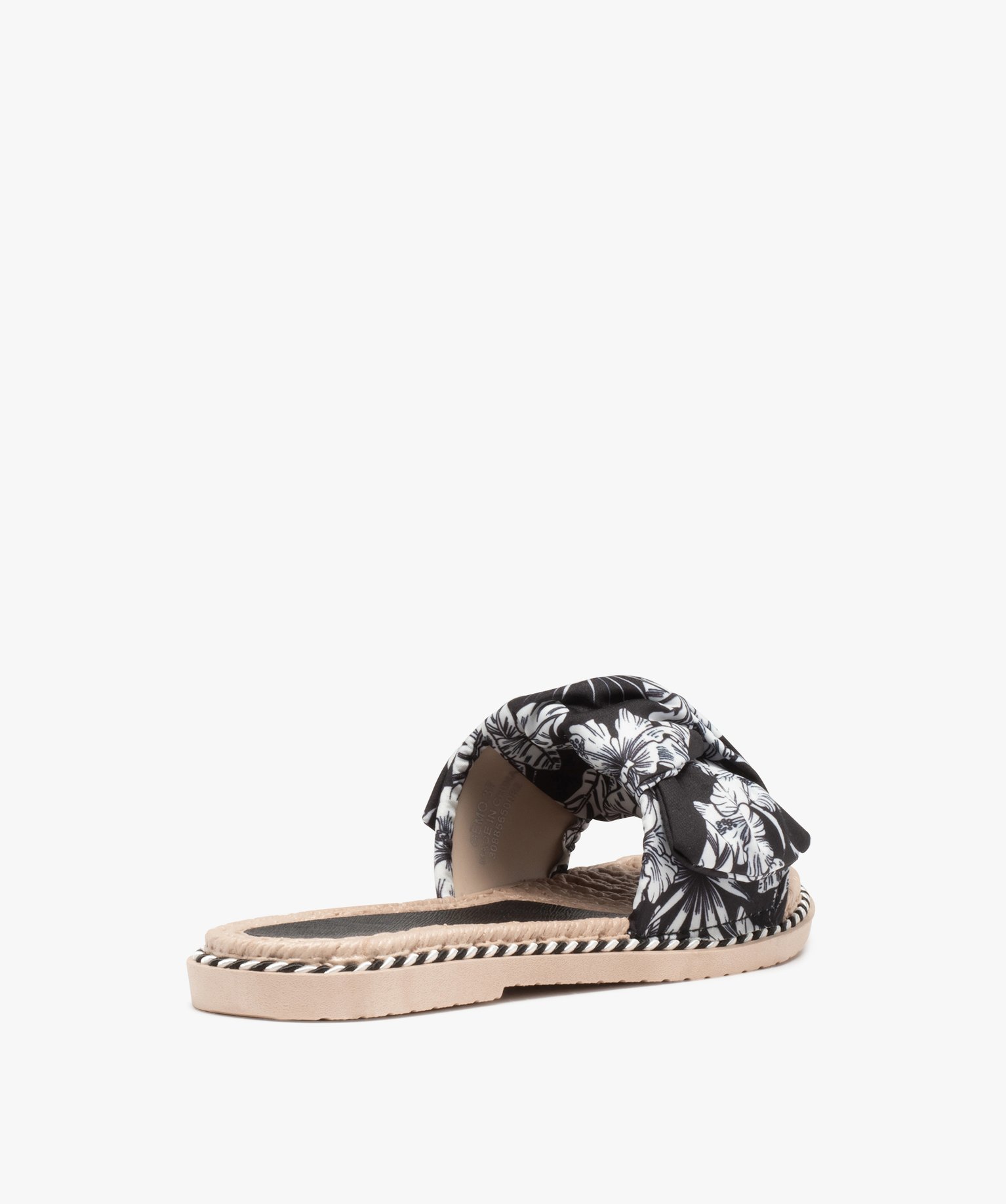Mules de piscine femme à bandeau en toile imprimée noir | GEMO
