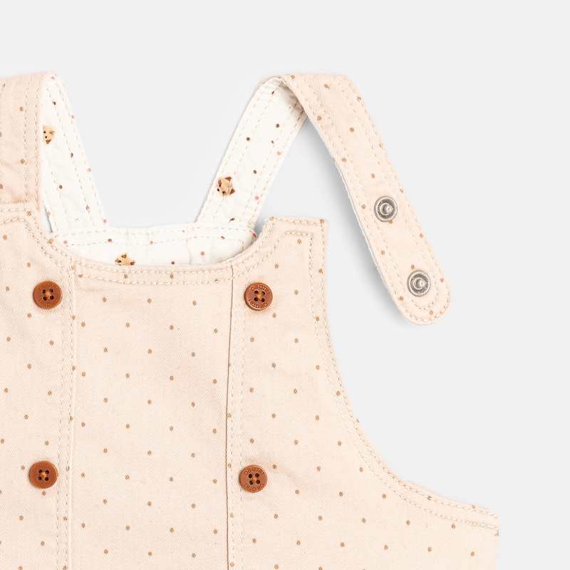 Robe salopette denim à pois blanche bébé fille