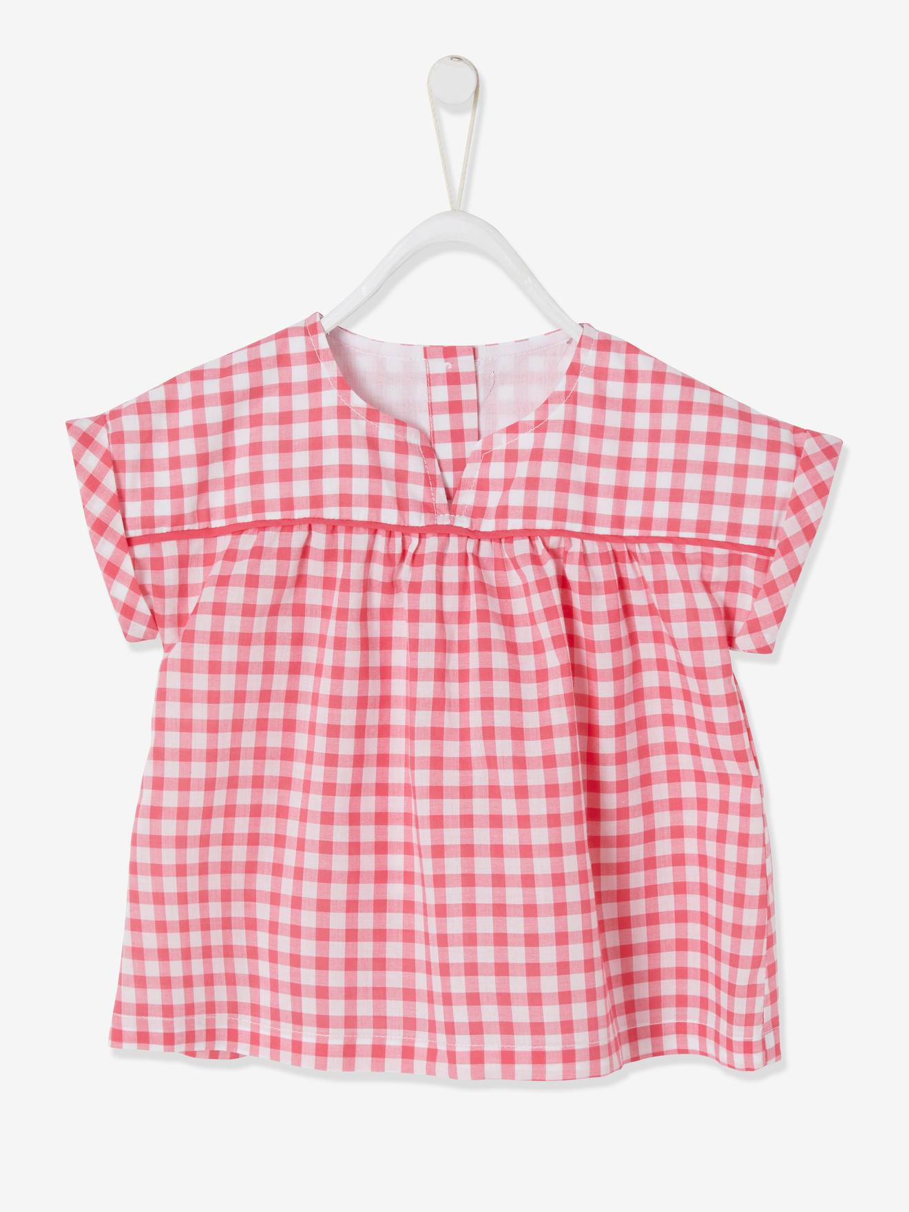 Vertbaudet Mädchen Baby Bluse, Karos oder Blumenprint - rosa/weiß kariert