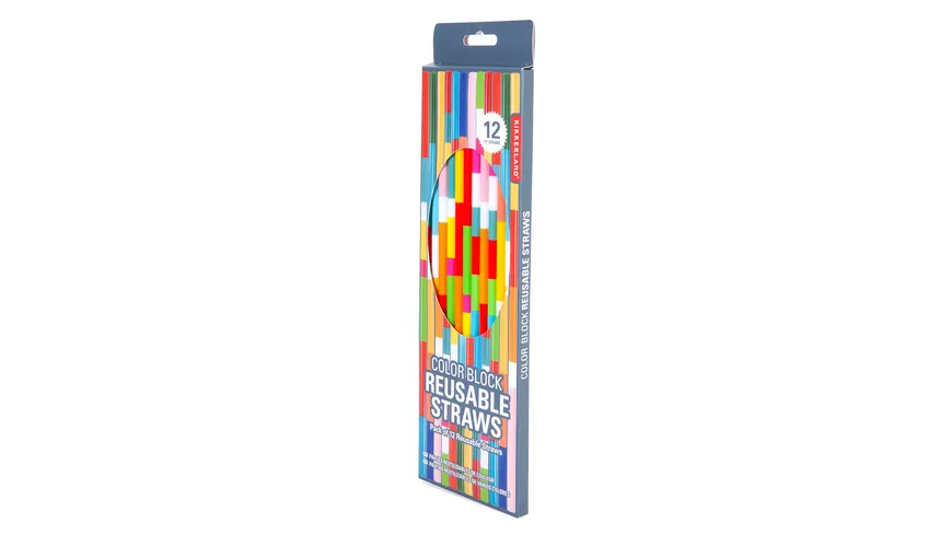 Kikkerland Wiederverwendbare Trinkhalme Colorblock 12er Pack