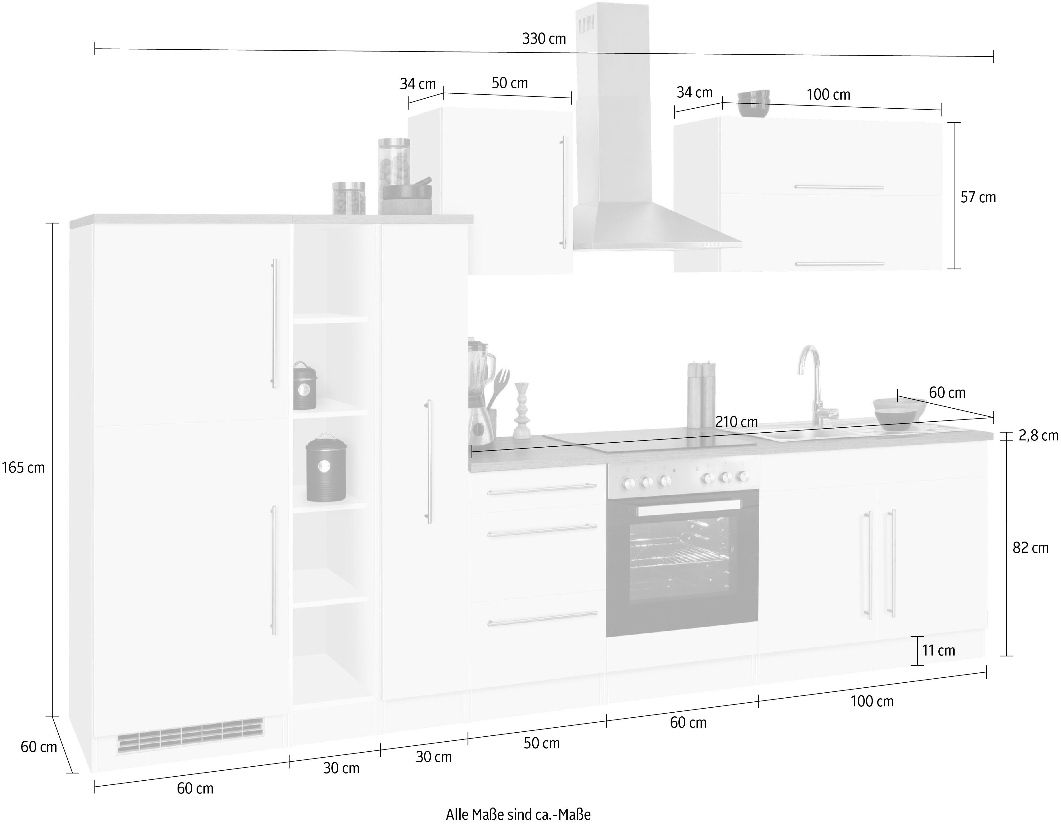 HELD MÖBEL Küchenzeile Samos, ohne E-Geräte, Breite 330 cm