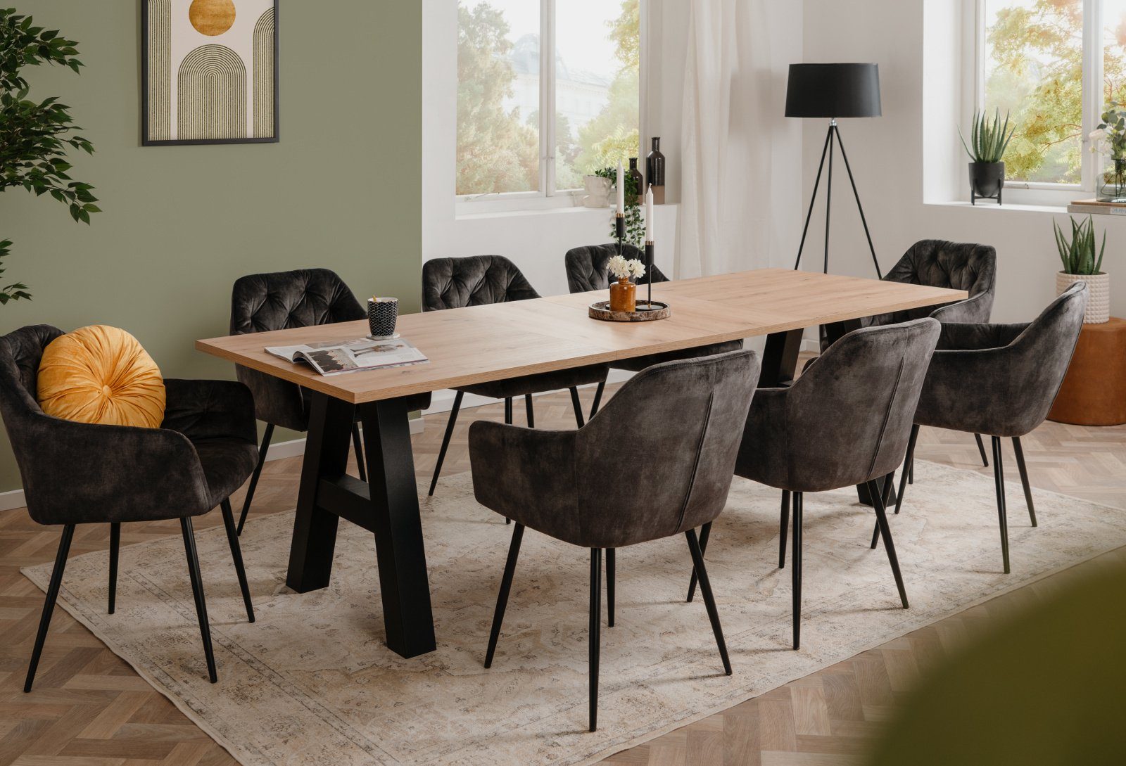 Finori Kulissen-Esstisch Granada (Esstisch in Artisan Eiche und schwarz, 160 cm), ausziehbar bis zu 235 cm