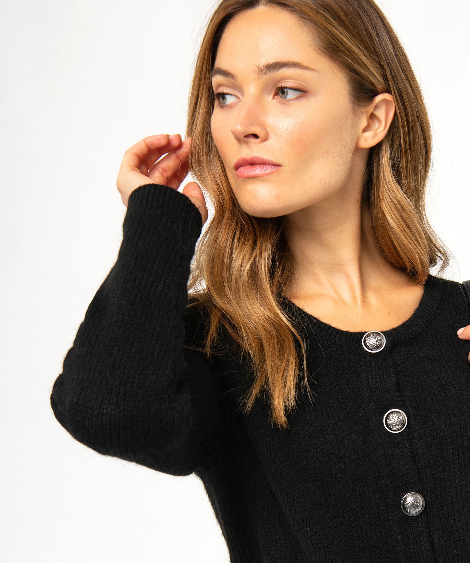 Gilet en grosse maille et boutons gravés femme noir | GEMO