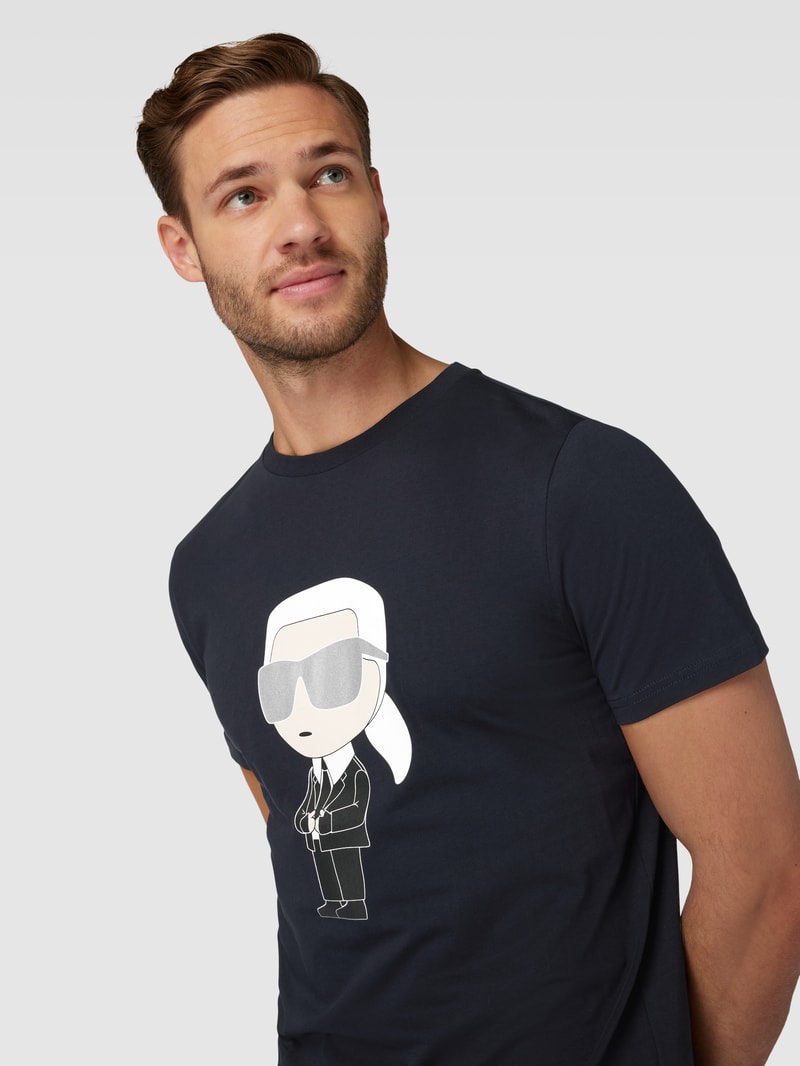 T-Shirt mit Motiv-Print in marineblau