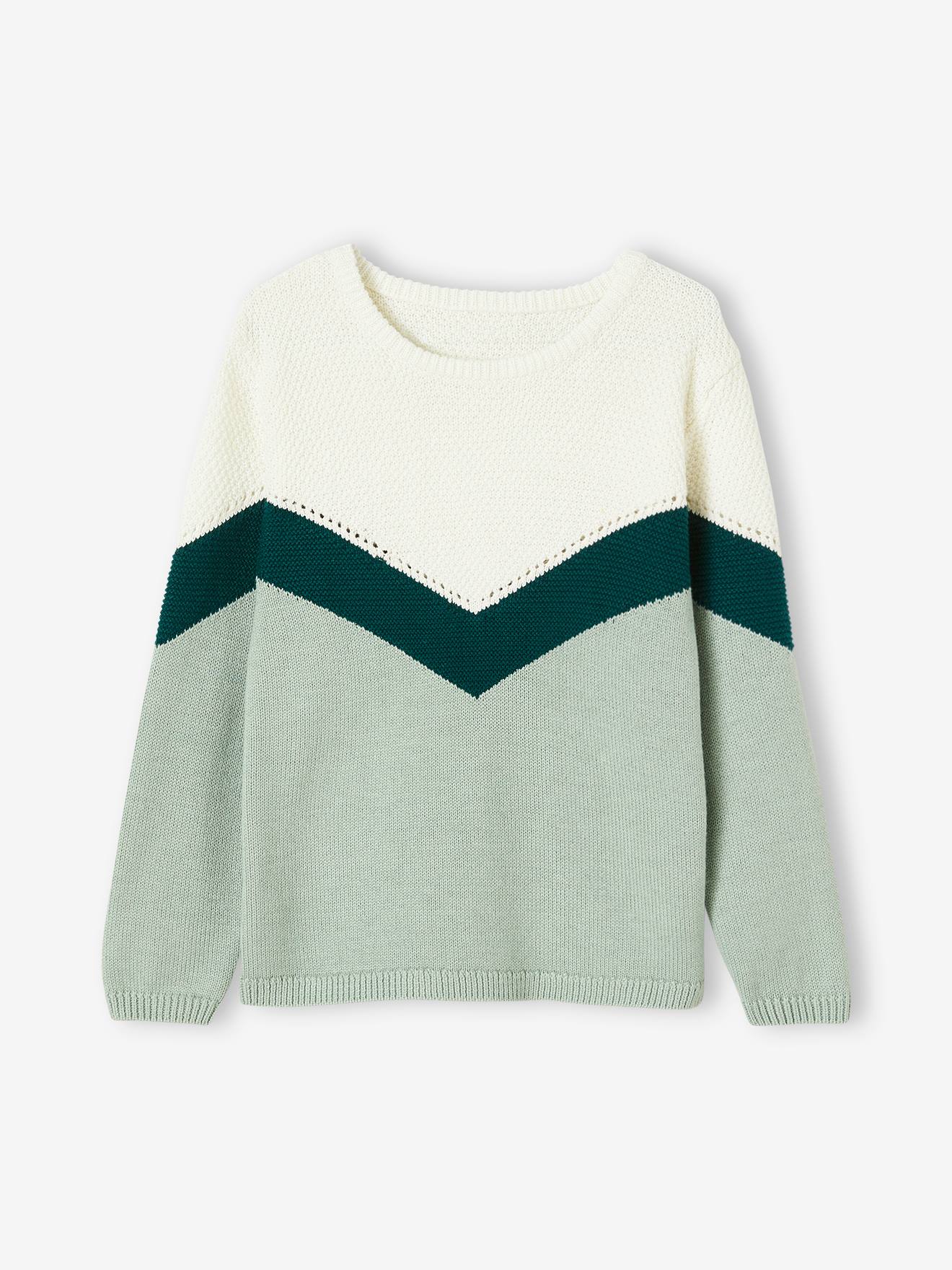 Pull colorblock fille bordeaux