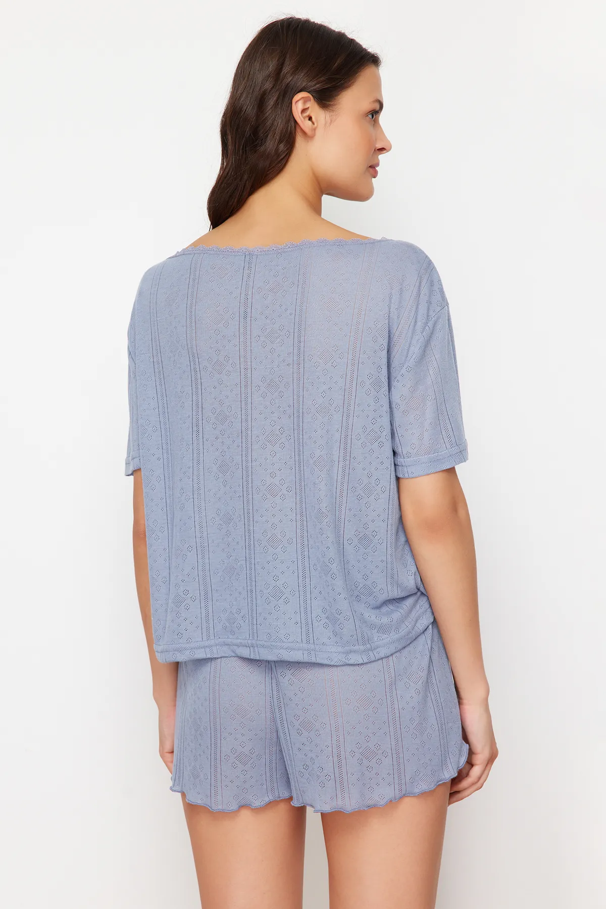 Trendyol Collection  Mehrfarbiges Pyjama-Oberteil aus Pointel-Strick mit Lochmuster im 2er-Pack THMSS24PT00276