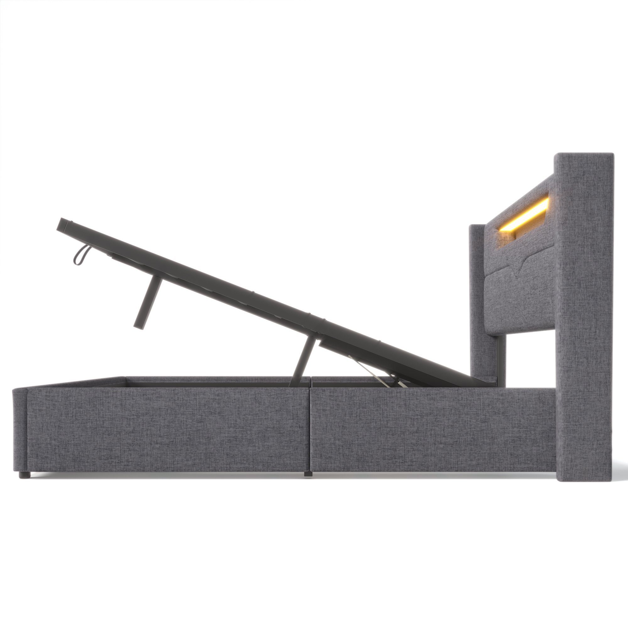 OKWISH Polsterbett LED Doppelbett mit USB Typ C Ladefunktion, 140 x 200 cm, ohne-Matratze
