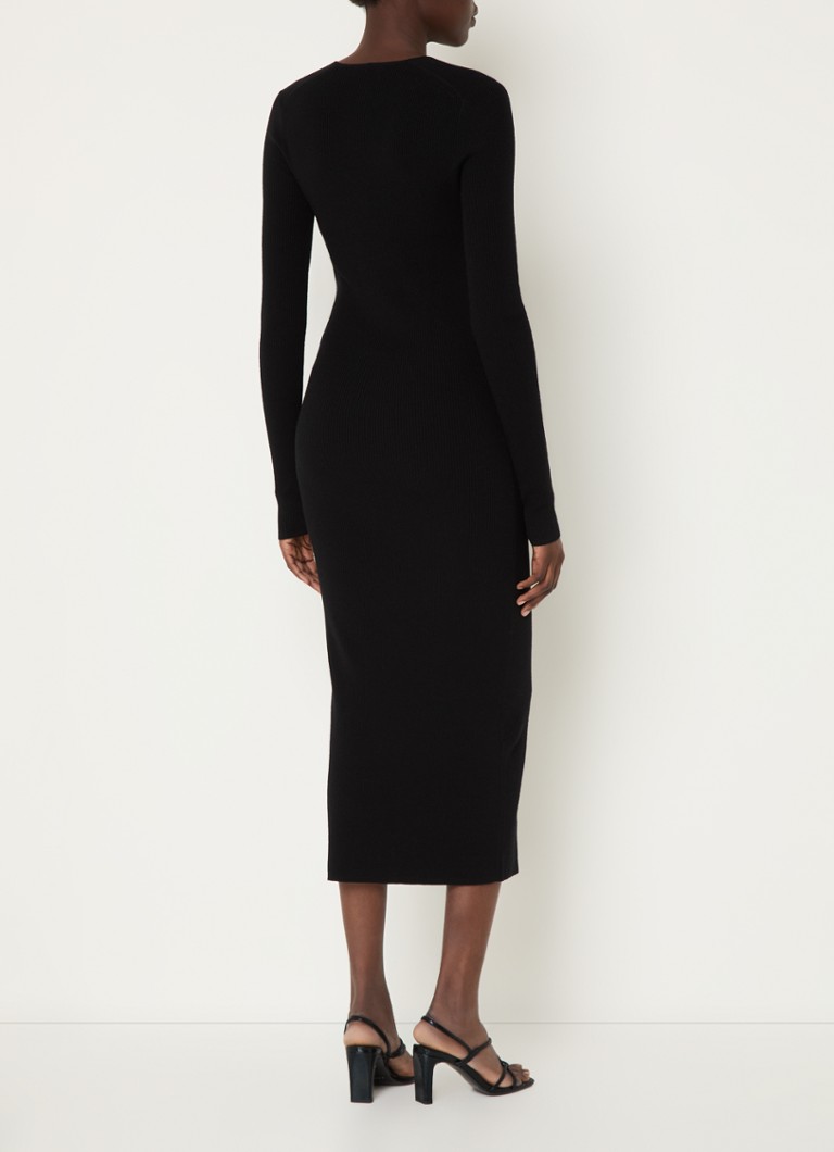 Abito midi a coste in maglia di Calvin Klein, misto lana, scollo a V