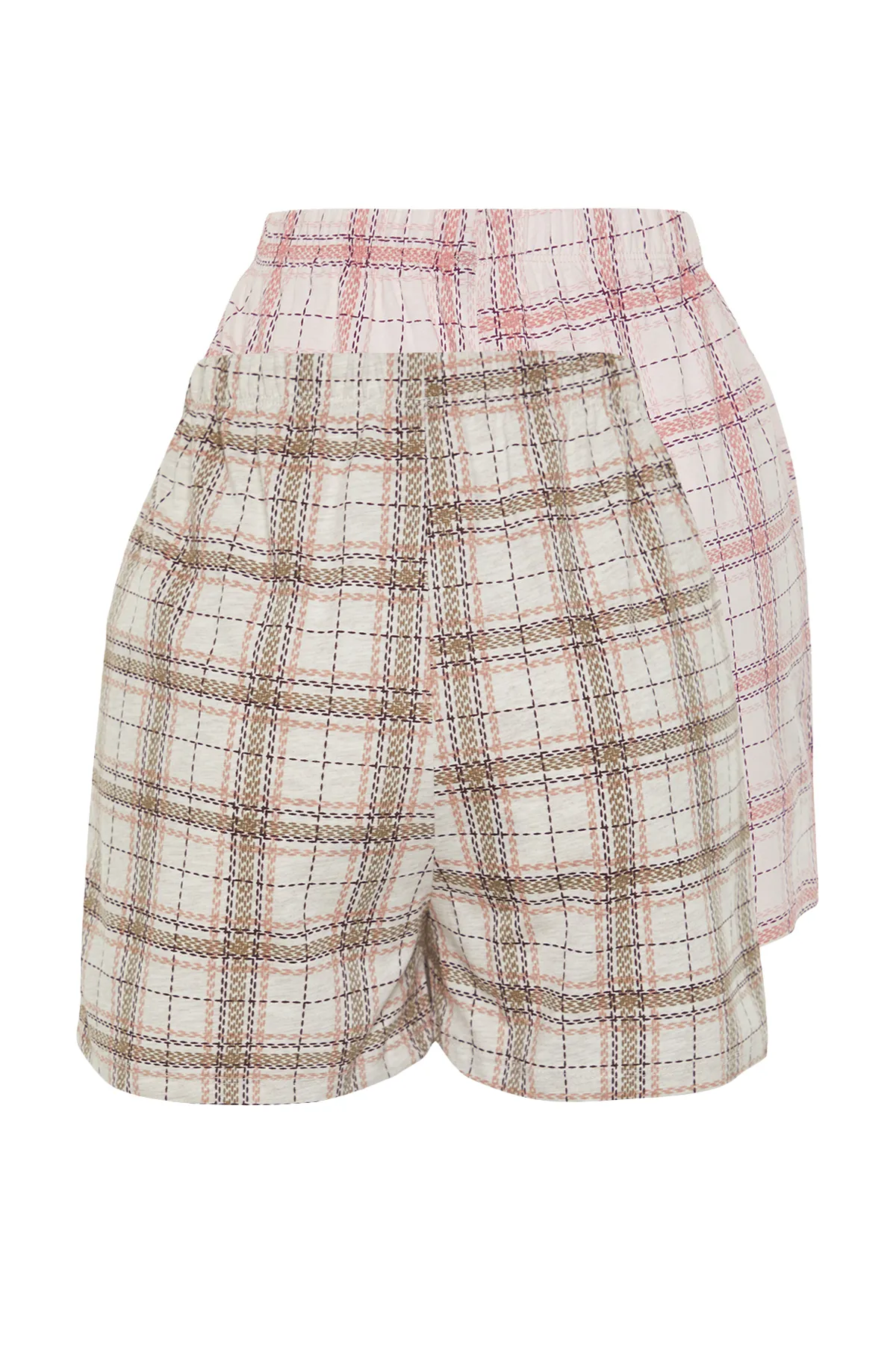 Trendyol Collection  Mehrfarbige 2er-Pack gestrickte Pyjamahosen aus 100 % Baumwolle mit Karomuster THMSS24PJ00023
