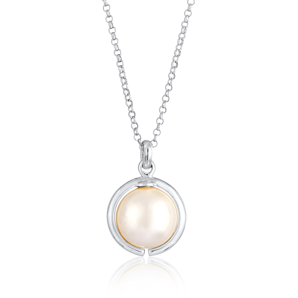 Elli Elli Collier Femmes Pendentif Rond Classique avec Perle Synthétique en Argent 925 collier