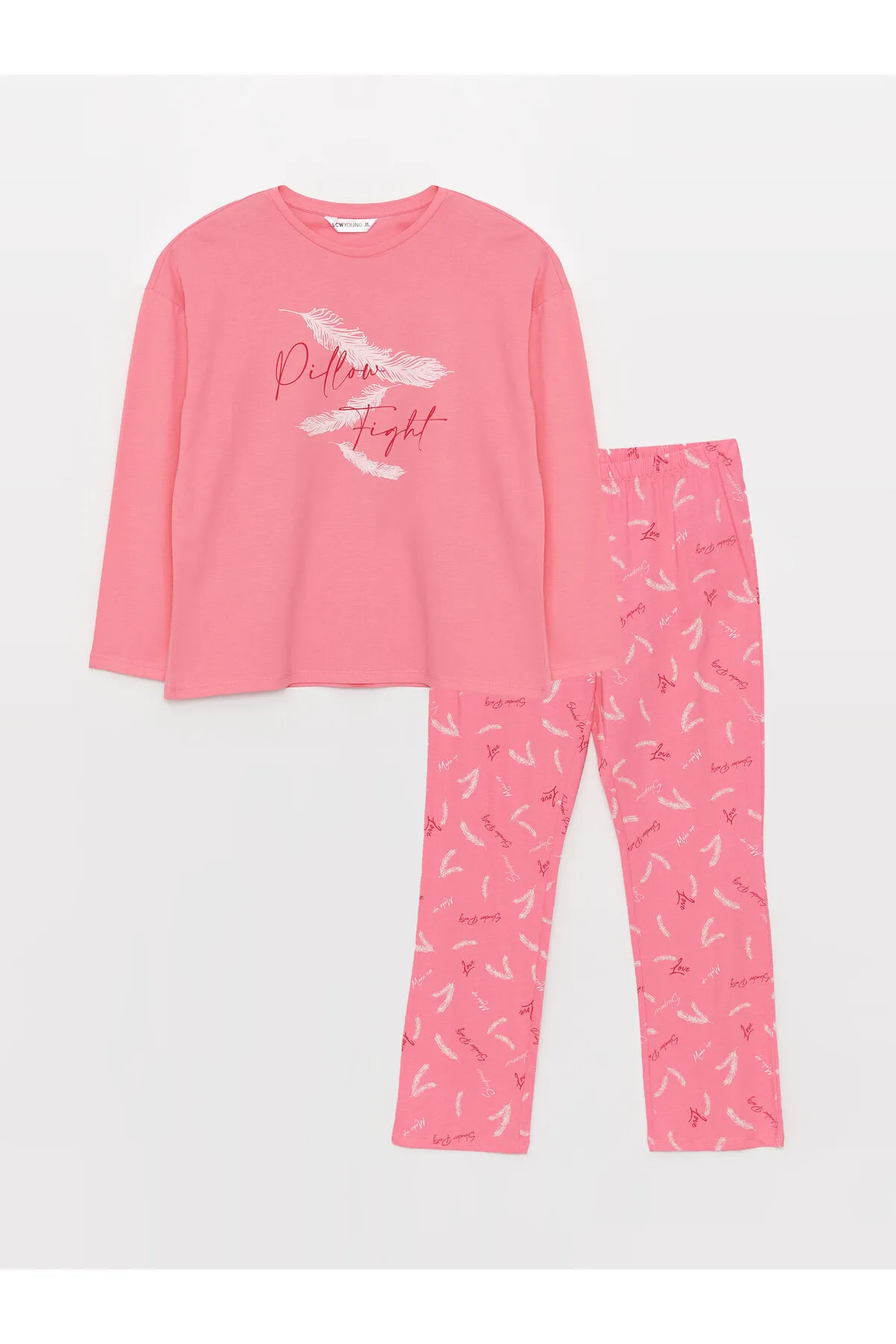 LC Waikiki  Bedrucktes Langarm-Damenpyjama-Set mit Rundhalsausschnitt