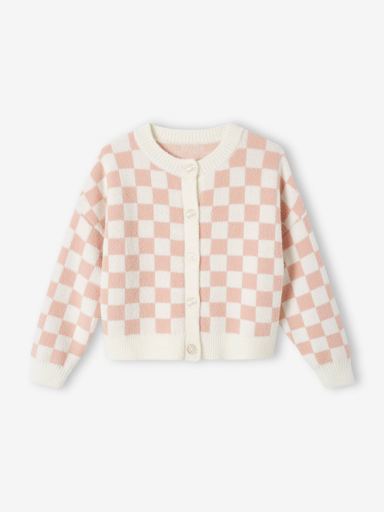Gilet damier pop fille carreaux rose