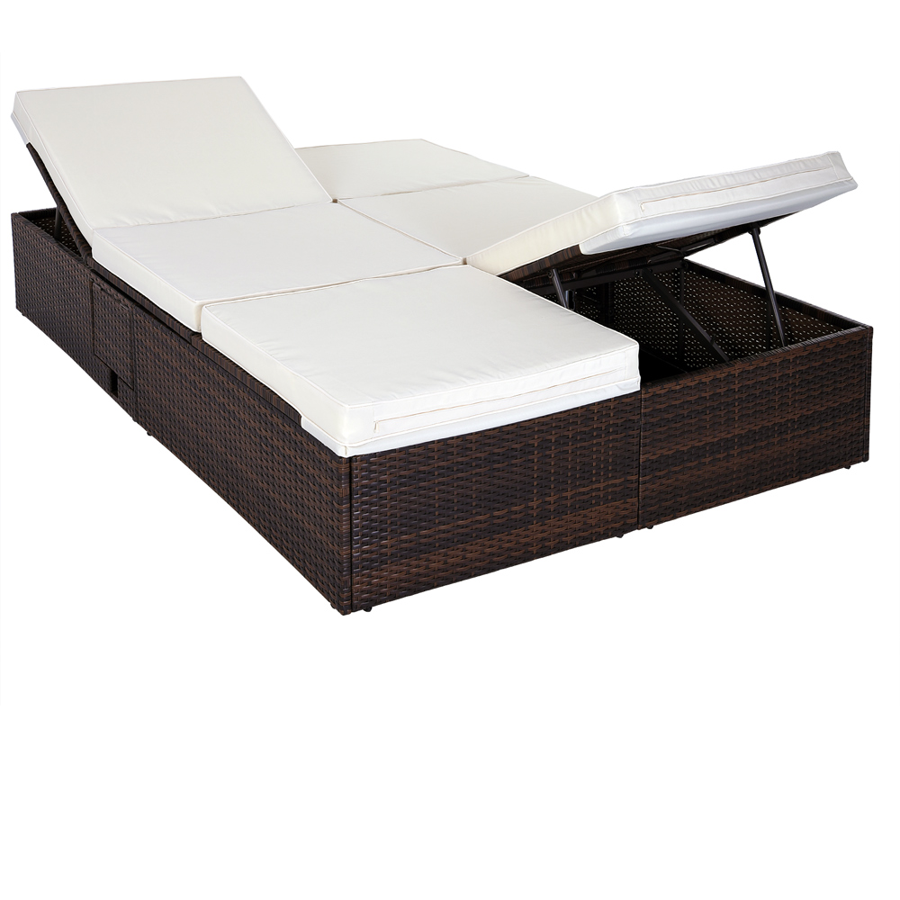 Casaria Polyrattan Sonnenliege Braun/Creme 196x116x38cm