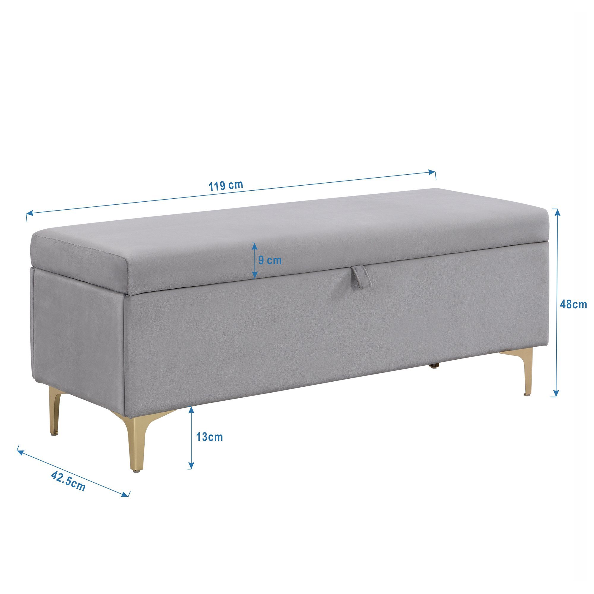 REDOM Polsterbett Polsterbett Polsterbank Doppelbett Bett mit Lattenrost ohne Matratze (grau, Samt, 119 x 42.5 x 48 cm), Gepolsterte Sitzbank, hochwertiges Samt