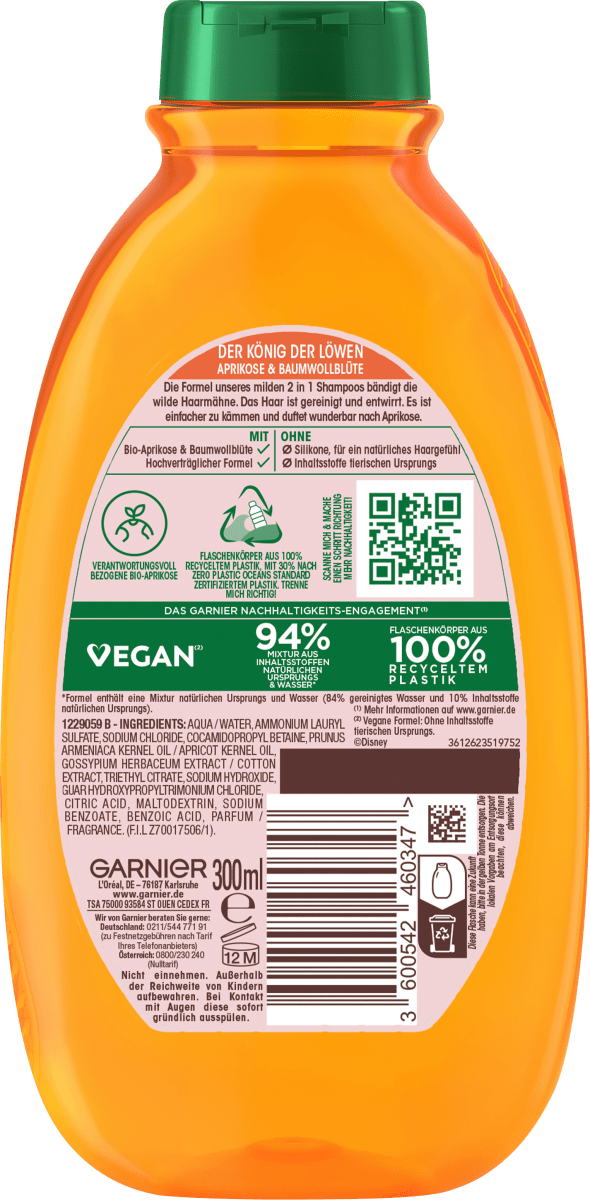 Kinder Shampoo & Spülung 2in1 Aprikose & Baumwollblüte, 300 ml