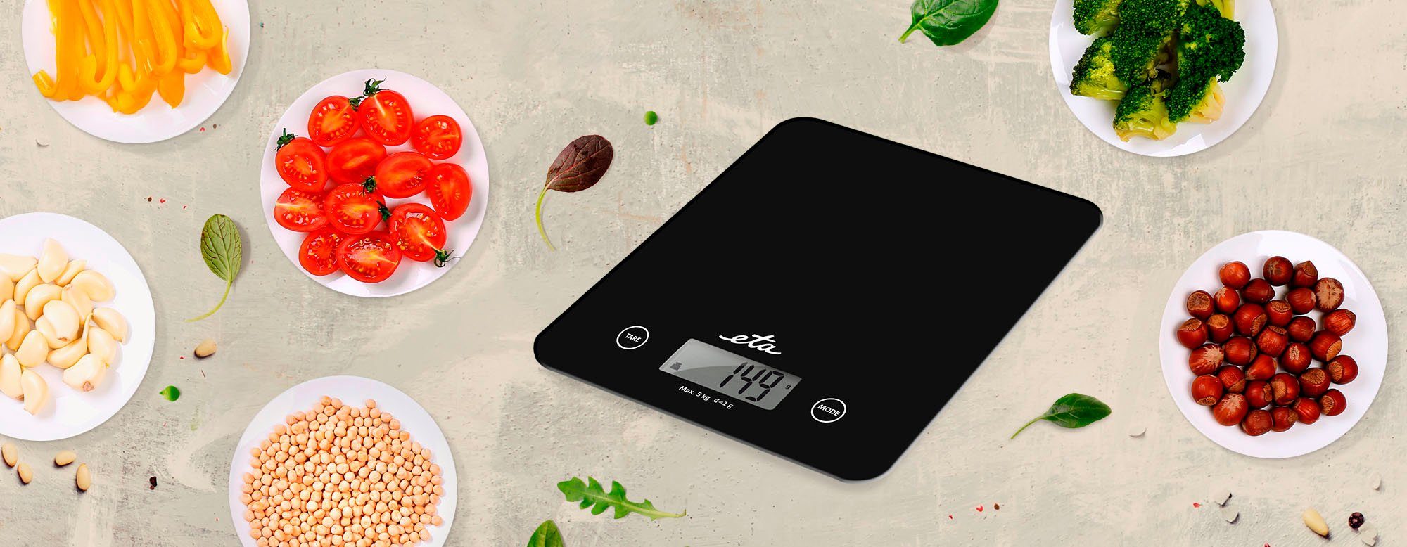 eta Küchenwaage ETA277790050 Lori schwarz, (1-tlg), bis 5kg, Genauigkeit 1g, LCD-Display, TARE