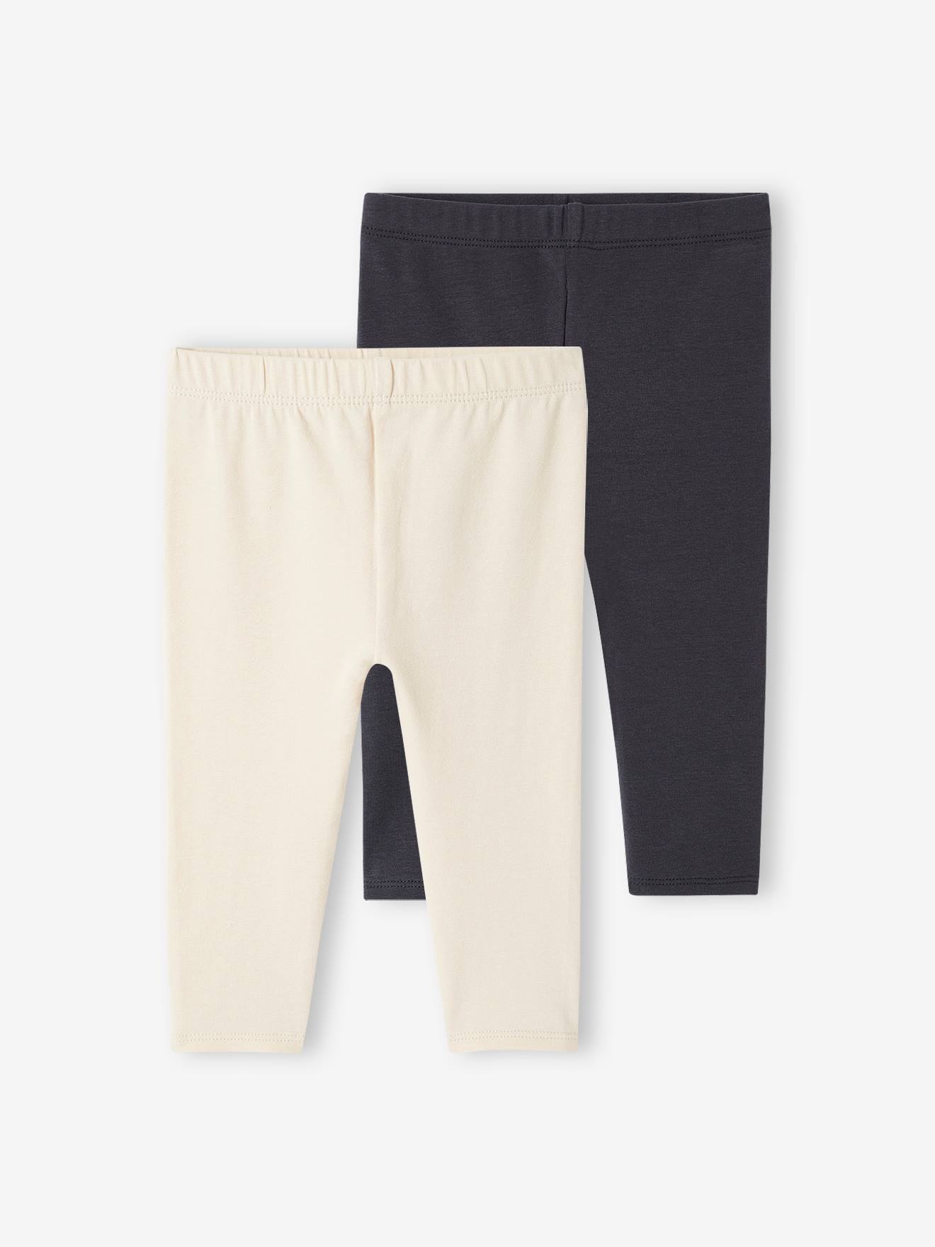 Lot de 2 leggings longs bébé fille BASICS lot marine grisé