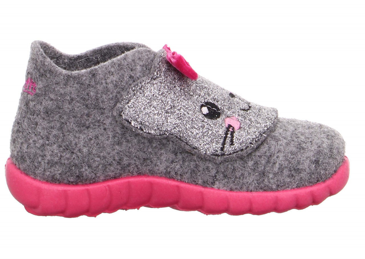 HAPPY - Hellgrau/Pink Hausschuh mit Klettverschluss
