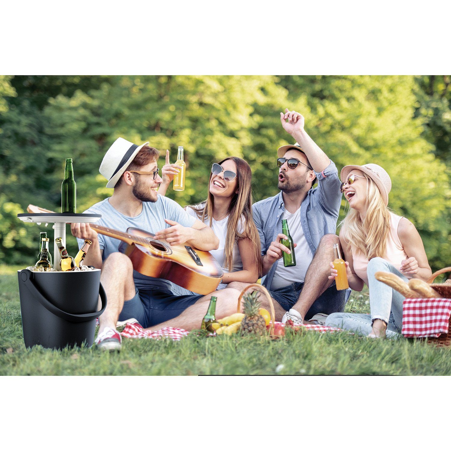 Keter Outdoor-Flaschenkühler Go Bar, 15 Liter; stufenlos ausziehbare Tischplatte; isoliertes Doppelwand-System