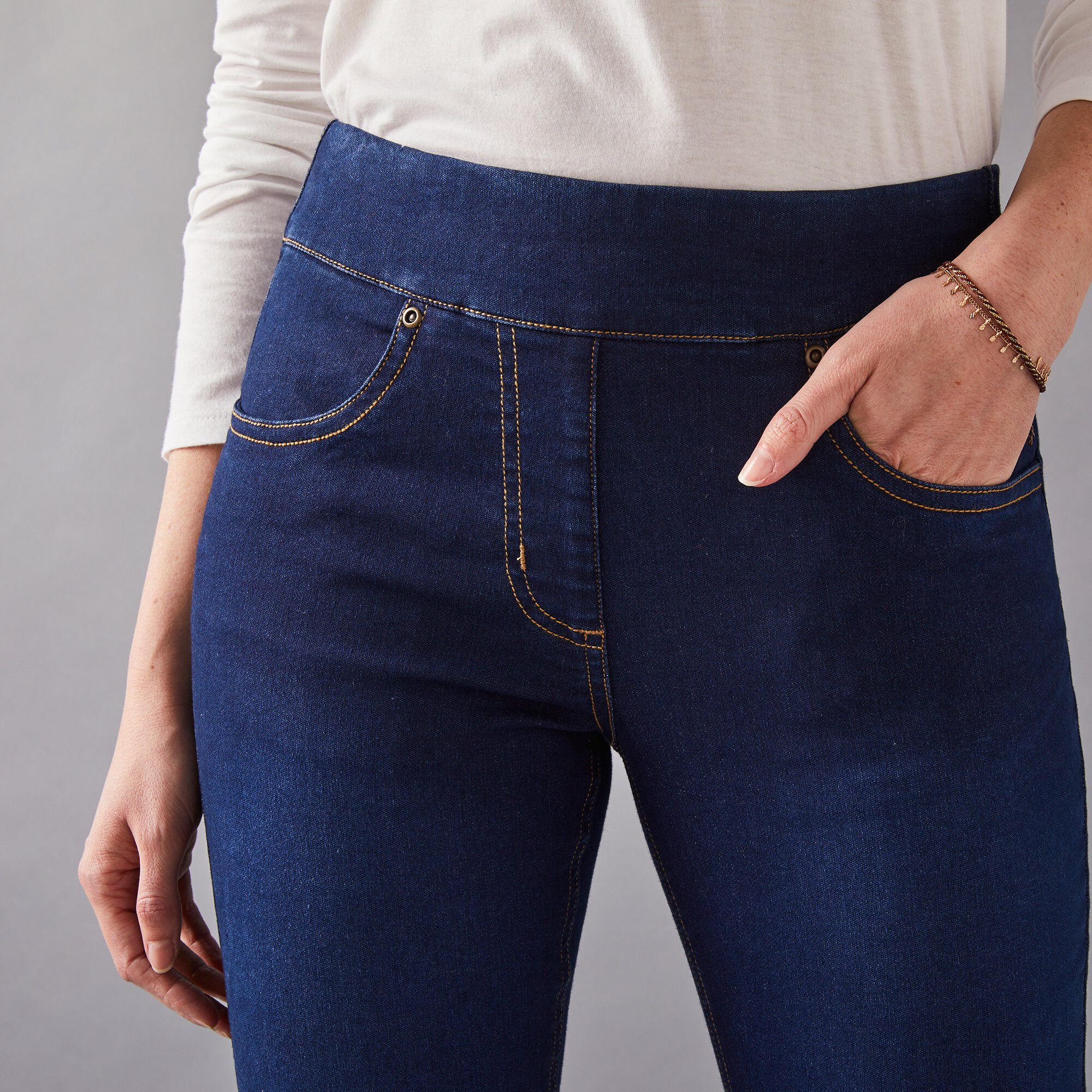 Jean bootcut ultra confort, maille effet denim, petite stature