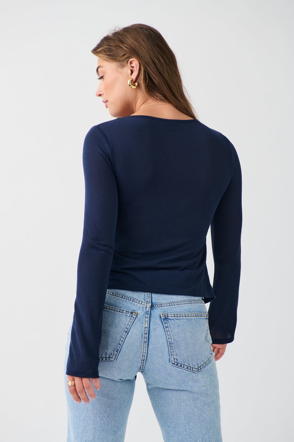 Tie front long sleeve top