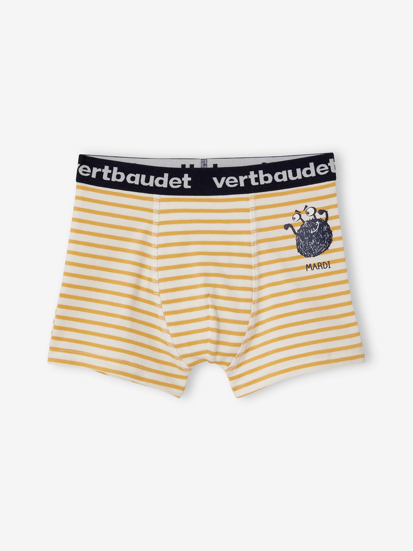 Vertbaudet 7er-Pack Jungen Boxershorts, Monster Oeko-Tex - pack dunkelgrün/gelb gestreift