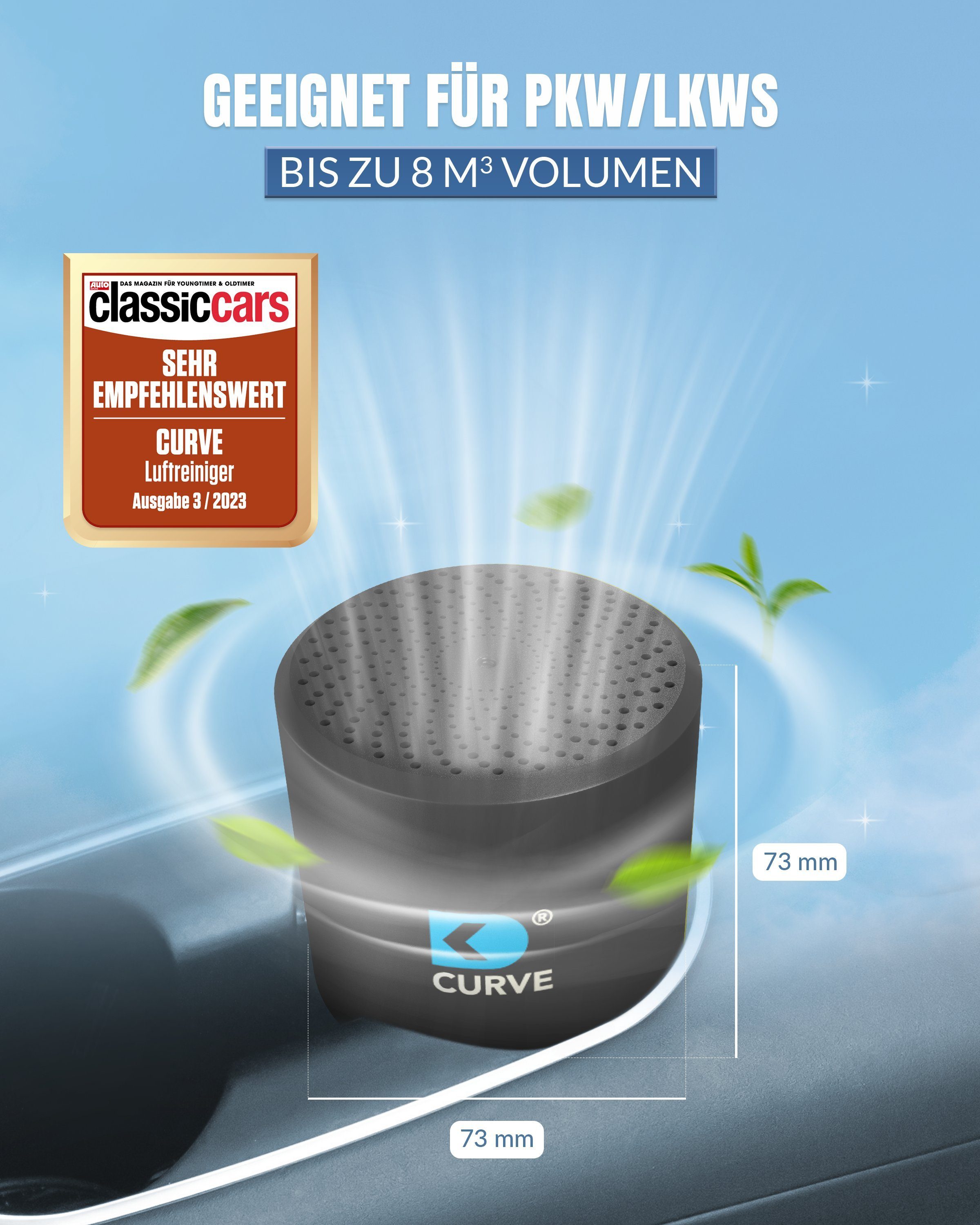DK medical Luftreiniger CURVE - Luftreiniger - Für Auto, LKW, Camper