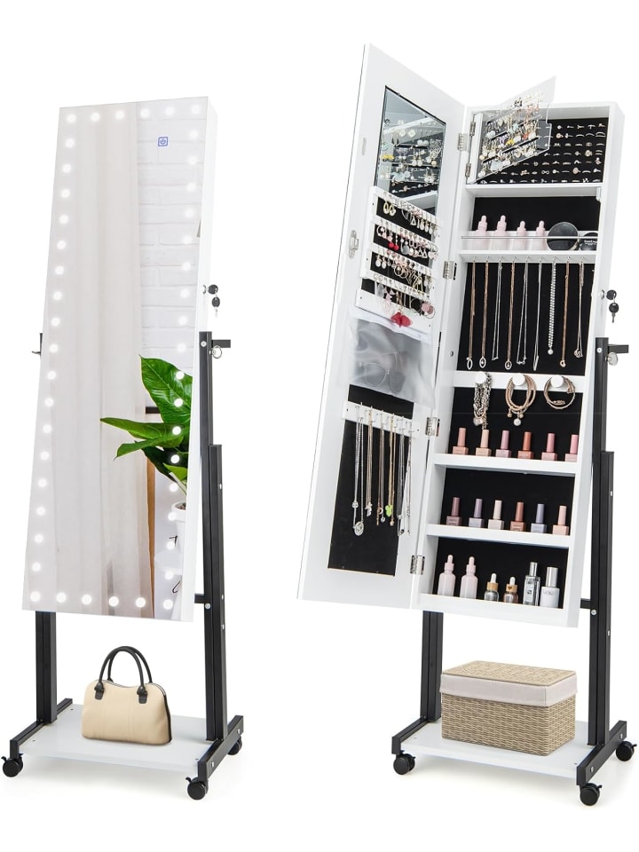 COSTWAY Schmuckschrank LED mit Rollen 4 in 1 in Weiß günstig kaufen onesize