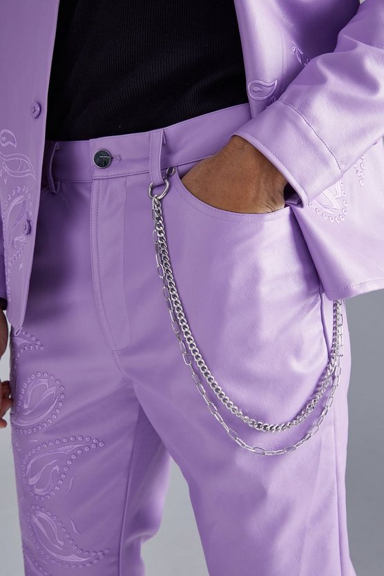 Schmale PU-Hose mit Paisley-Stickerei