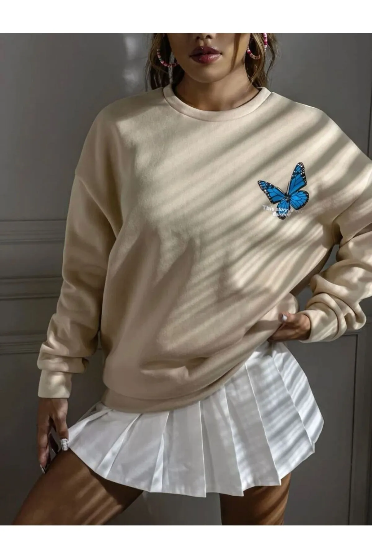 MOONBULL  Blaues Sweatshirt mit Schmetterlings-Print